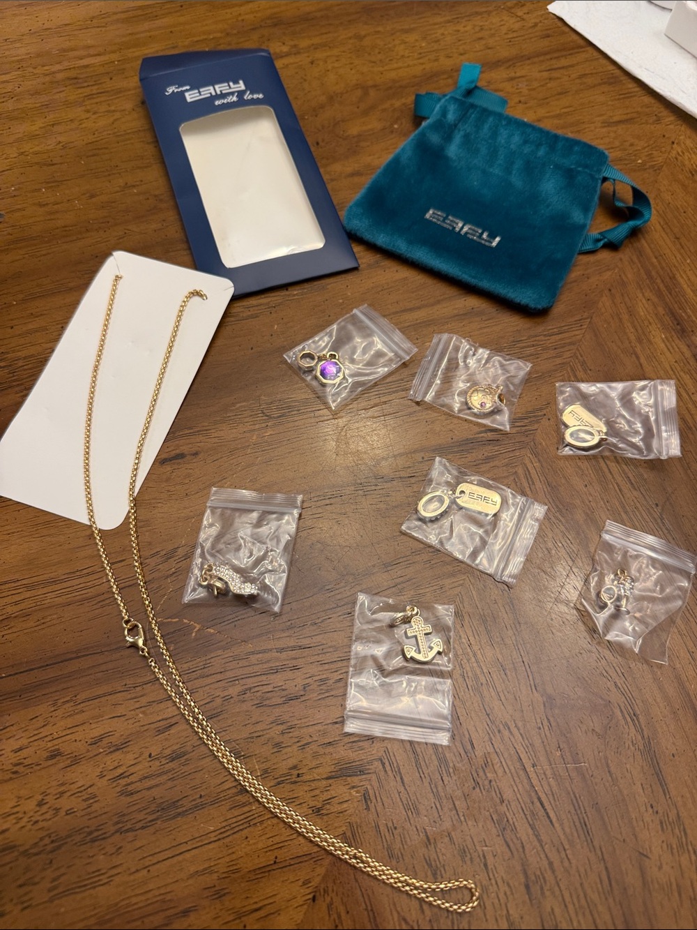 EFFY Gold Charm Necklace Set with Blue Velvet Pouch